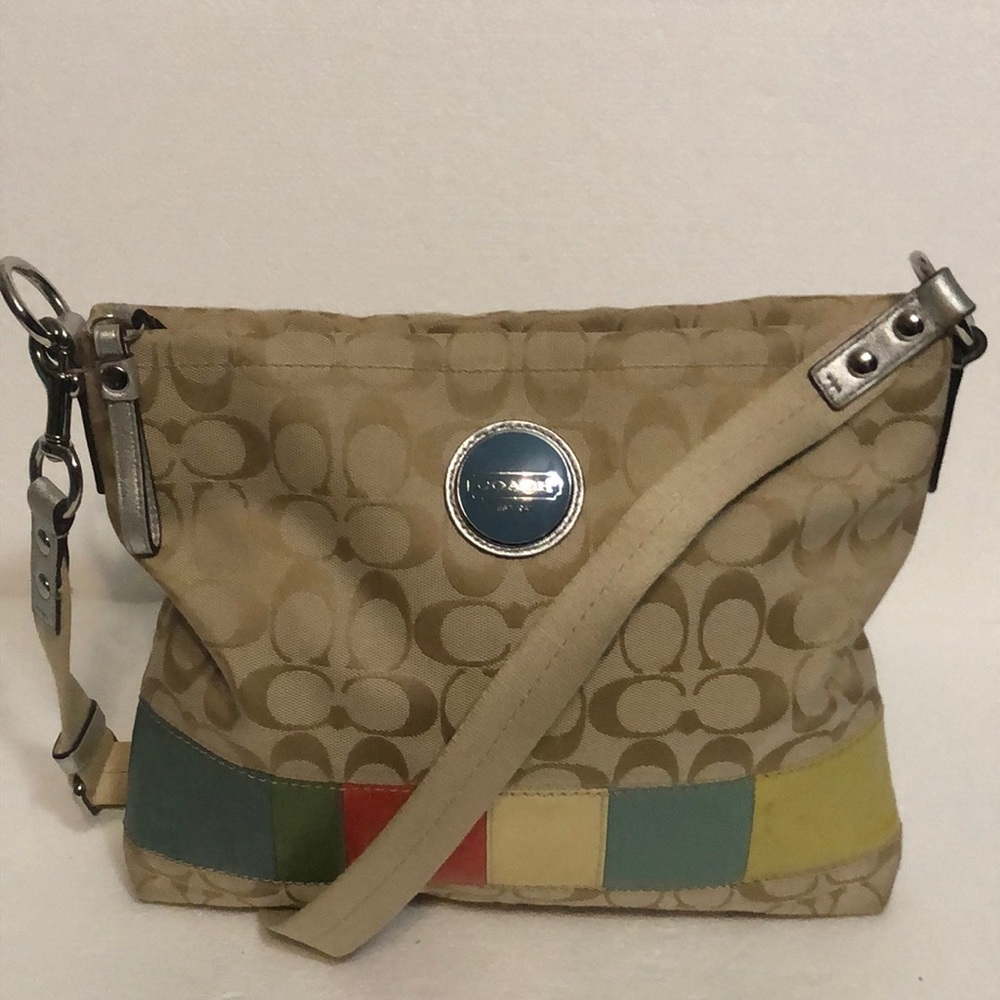 Coach Beige Signature Canvas Crossbody with Multicolor Accent